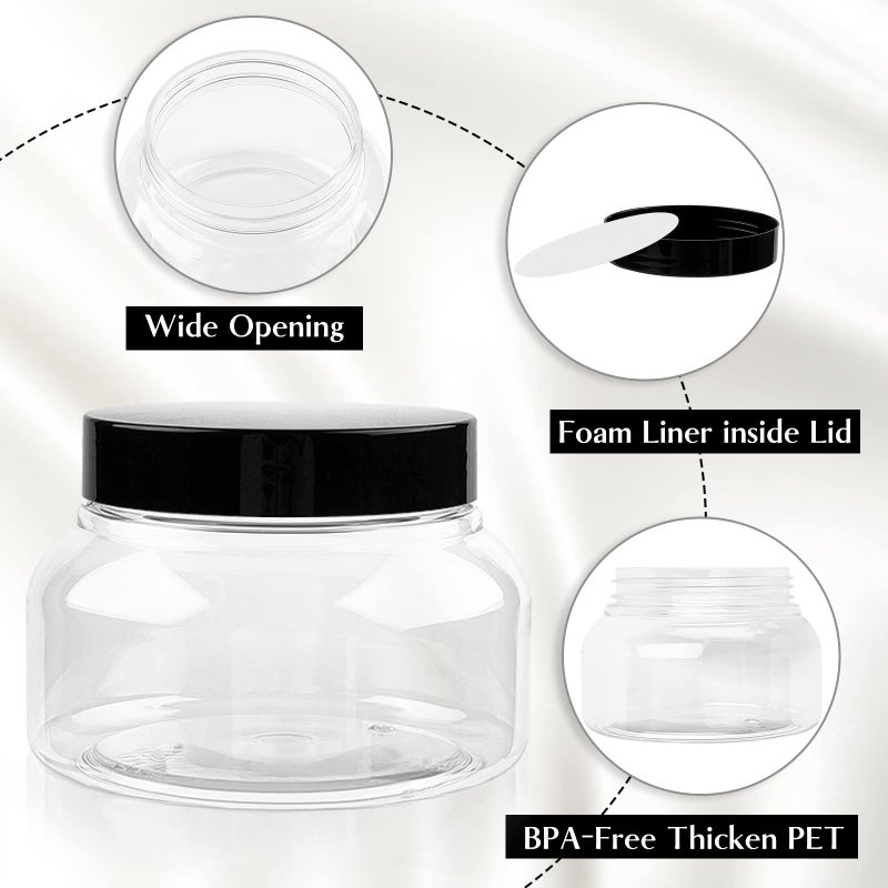 TUZAZO 8 Oz Plastic Container Tuscany Jars with Lids BPA Free, 24 Pack Empty Round Clear Cosmetic Containers Body Butter Jars for Lotion, Cream, Gel, Sugar Scrub - Image 3